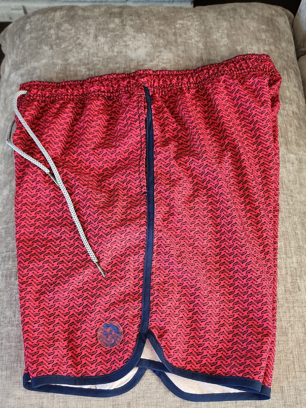Mister MR. Swim Red Dolphin Wave Pattern Swim Trunks